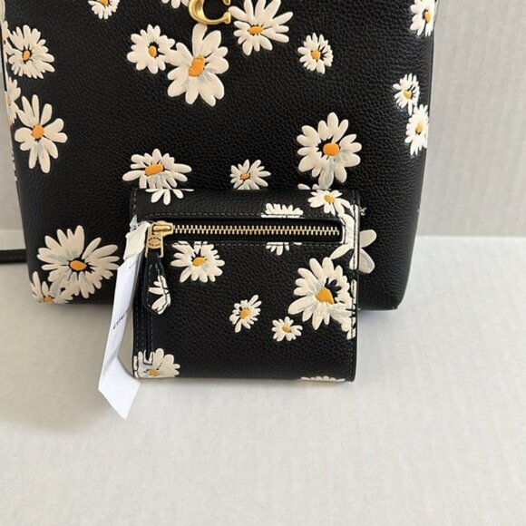 NWT Coach Black Floral Leather Crossbody Bag & Matching Wallet Purse Set - Picture 8 of 9